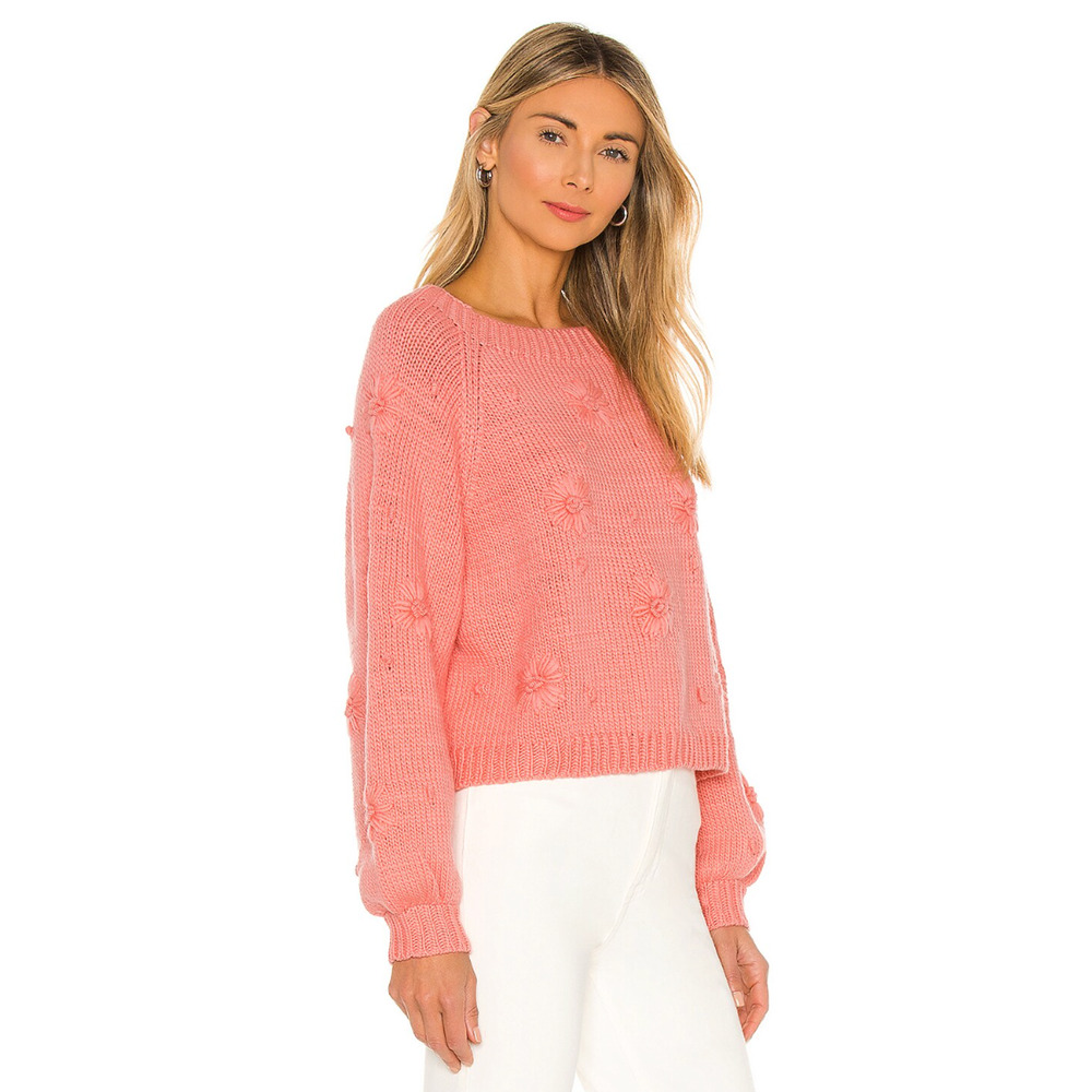 Tach Clothing M 100% Wool Jana Sweater $305 Handmade Knit Daisy Coral Pink - Picture 3 of 11
